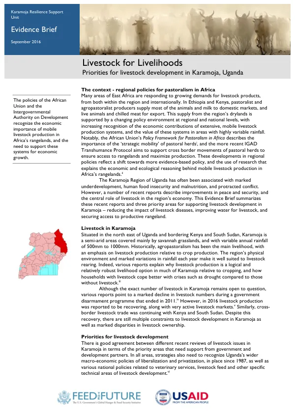 Livestock for livelihoods : priorities for livestock development in Karamoja, Uganda