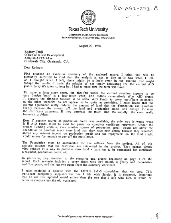 Cash flow analysis of the Penney [i.e. Penny] Foundation land purchase project