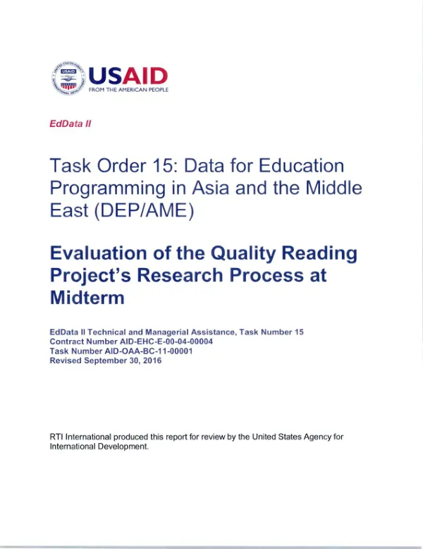 Evaluation of the quality reading project"s research process at midterm