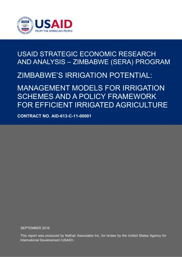 Zimbabwe"s irrigation potential : management models for irrigation schemes and a policy framework for efficient irrigated agriculture