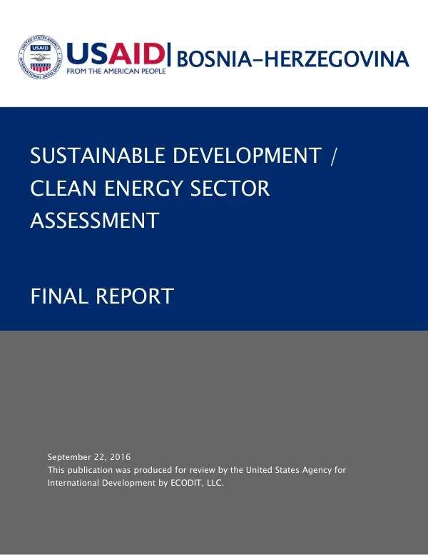 Assessment of the sustainable development/clean energy sector in Bosnia and Herzegovina : final report