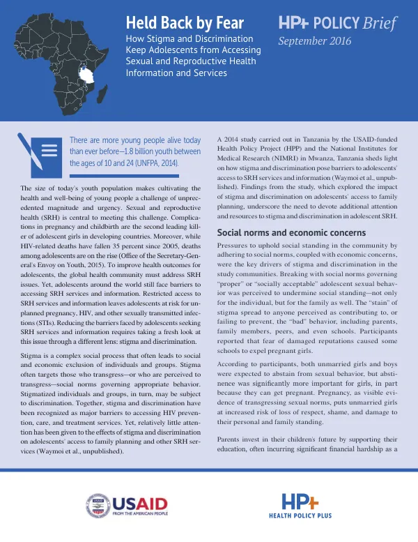 Held back by fear : how stigma and discrimination keep adolescents from accessing sexual and reproductive health information and services