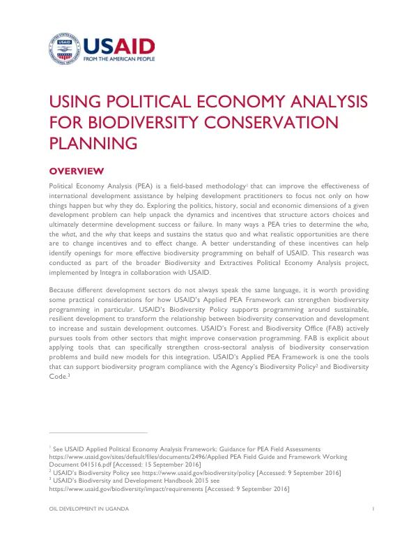Using political economy analysis for biodiversity conservation planning