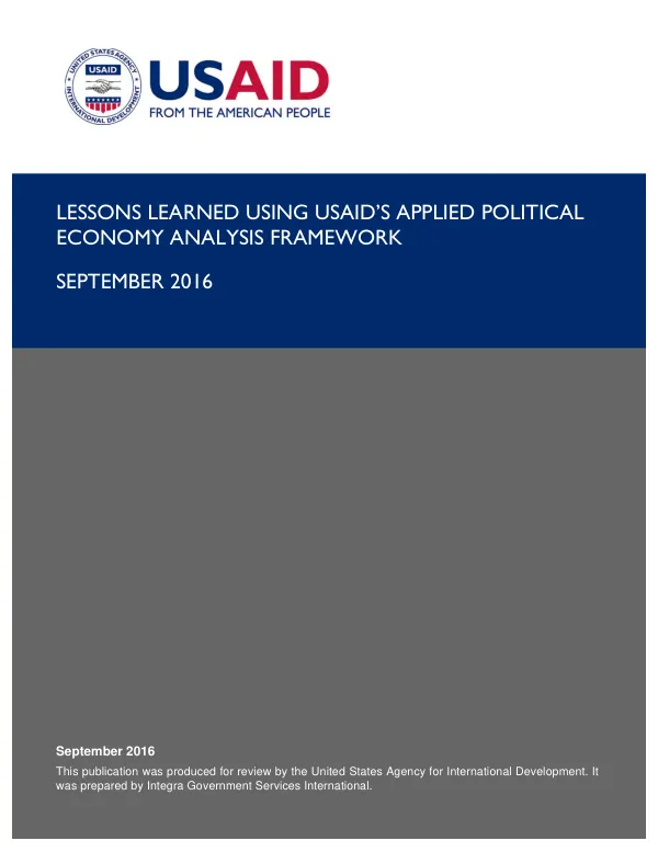 Lessons learned using USAID"s applied political economy analysis framework
