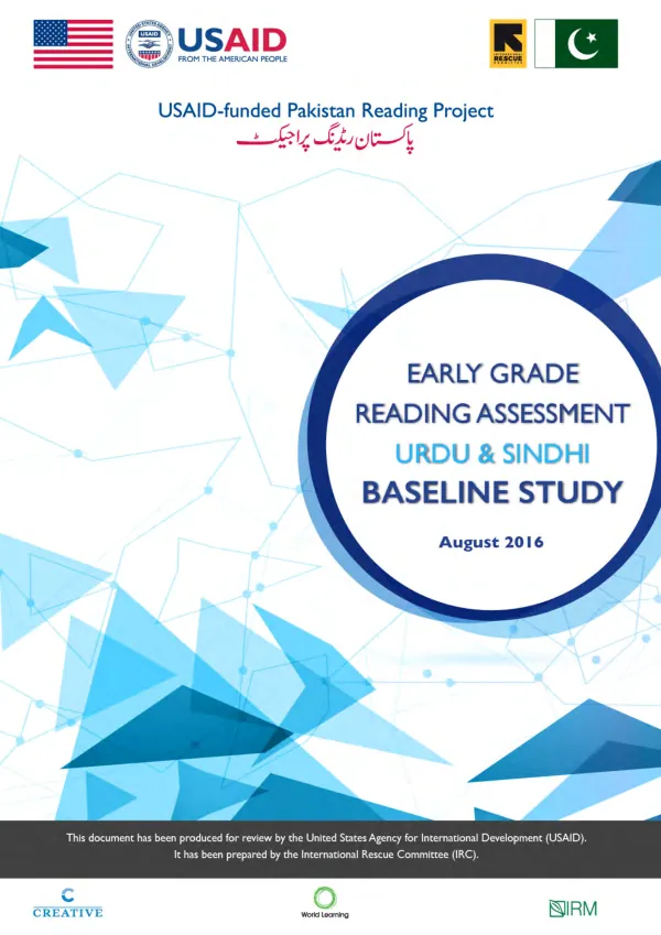 Early reading grade assessment : Urdu & Sindhi baseline study