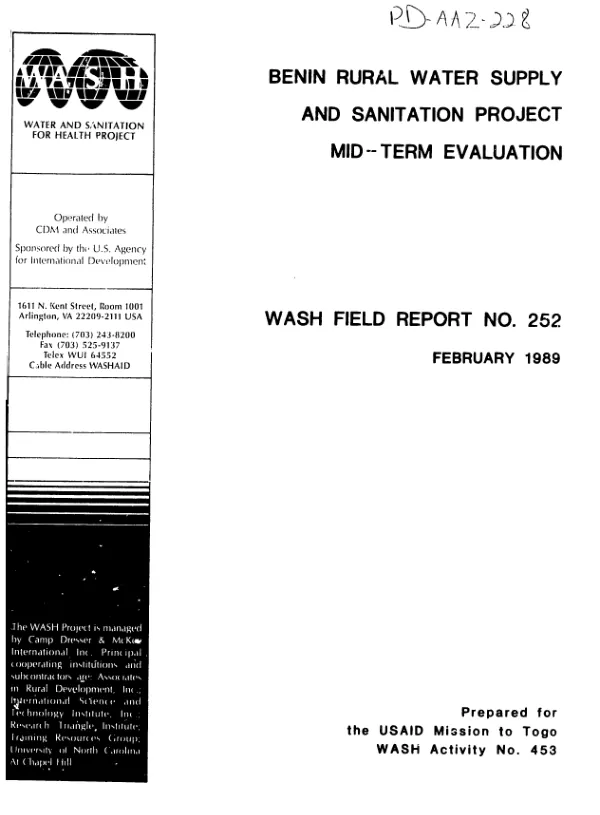 Benin rural water supply and sanitation project : mid-term evaluation