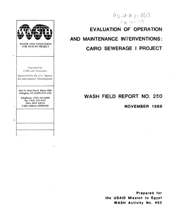 Evaluation of operation and maintenance interventions : Cairo sewerage I project