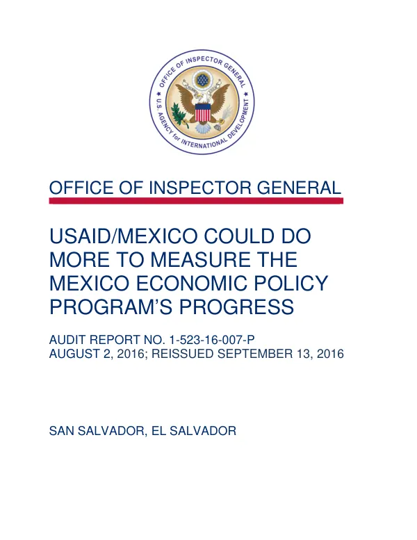 USAID/Mexico could do more to measure the Mexico economic policy program"s progress