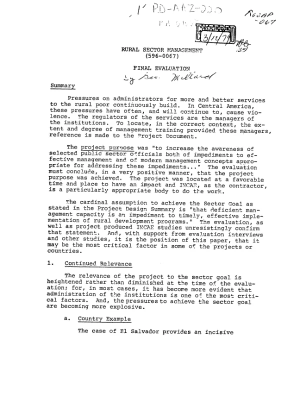 Rural sector management (596-0067) : final evaluation