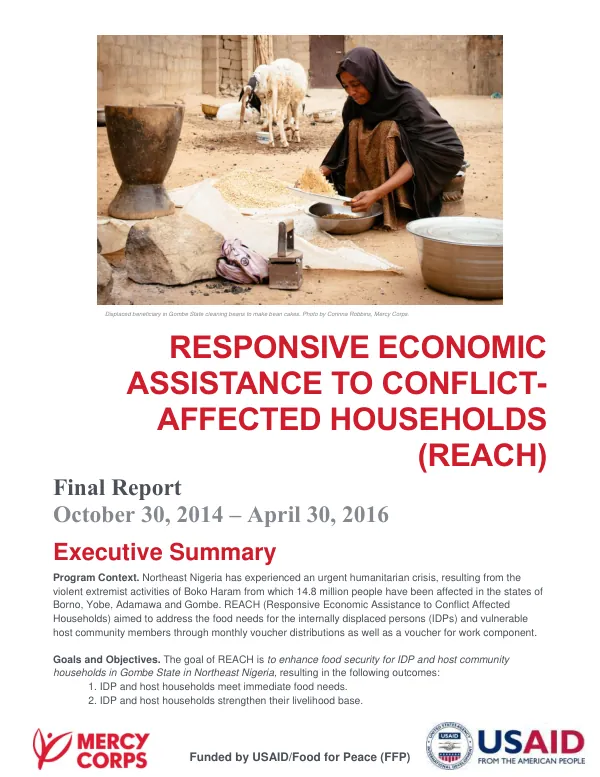 Responsive economic assistance to conflict-affected households (REACH) : final report, October 30, 2014-April 30, 2016