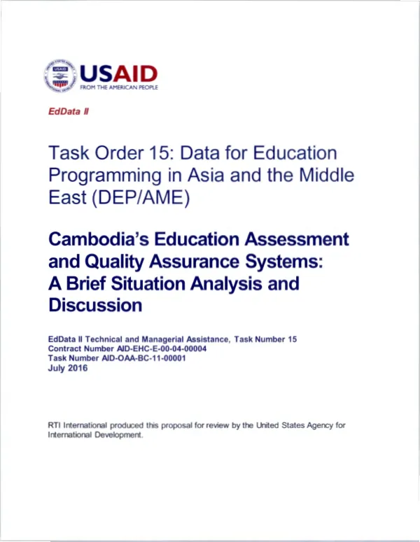 Cambodia"s education assessment and quality assurance systems a brief situation analysis and discussion