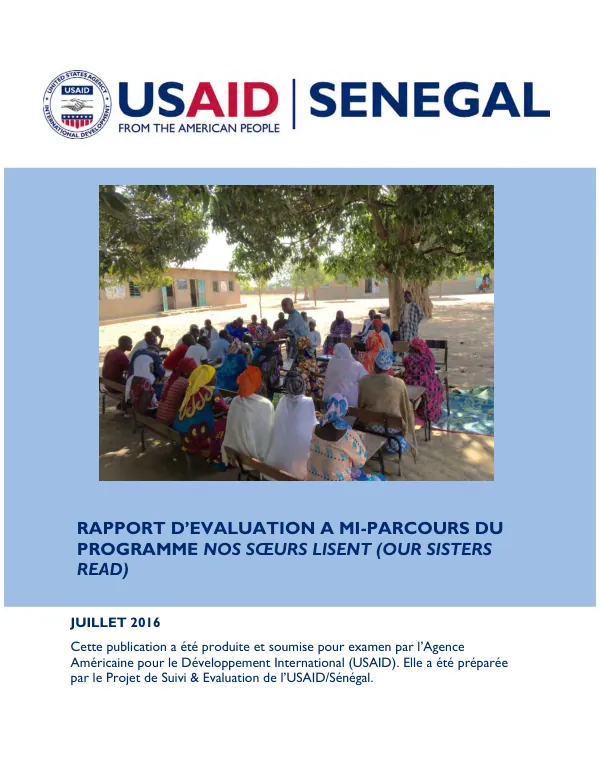 Rapport d"evaluation a mi-parcours du programme nos soeurs lisent