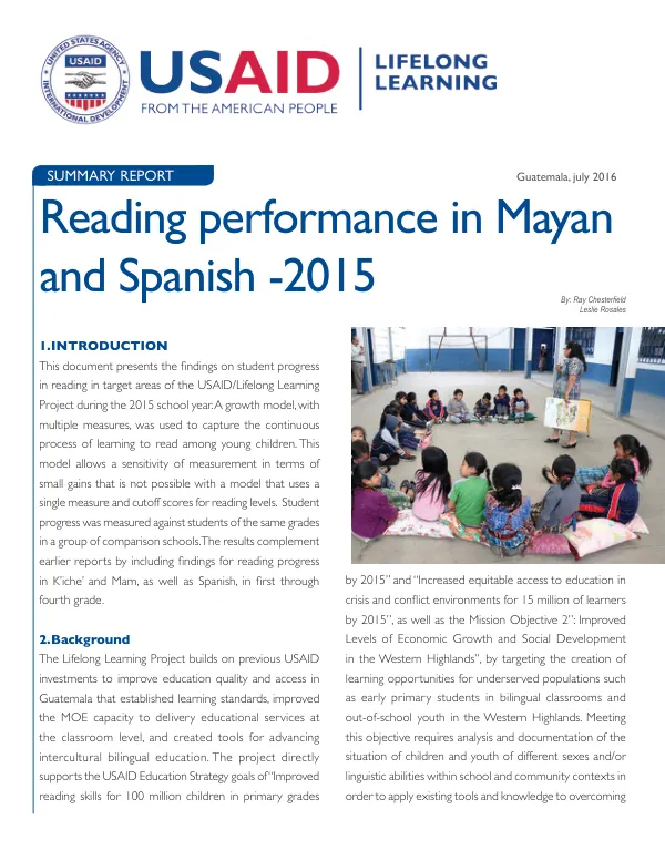 Summary report : reading performance in Mayan and Spanish - 2015