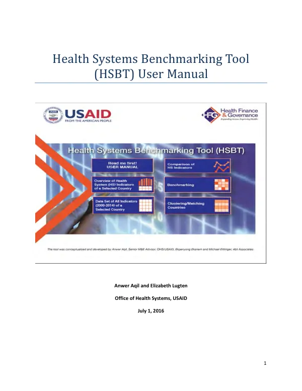 Health systems benchmarking tool (HSBT) user manual