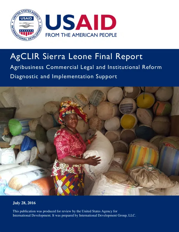 AgCLIR Sierra Leone final report : agribusiness commercial and institutional reform diagnostic and implementation support