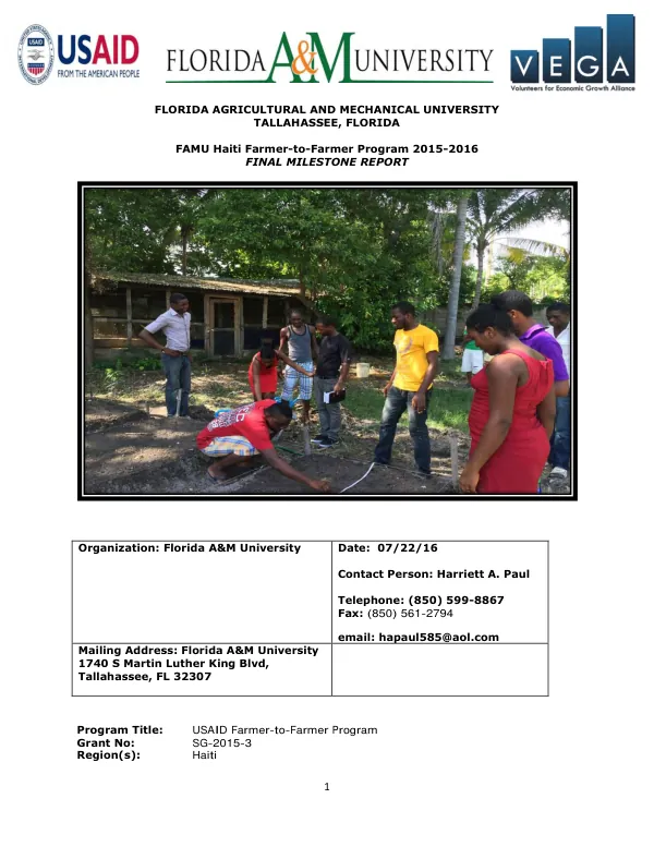 FAMU Haiti farmer-to-farmer program 2015-2016 : final milestone report