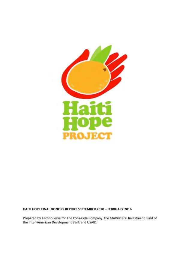Haiti hope final donors report, September 2010-February 2016