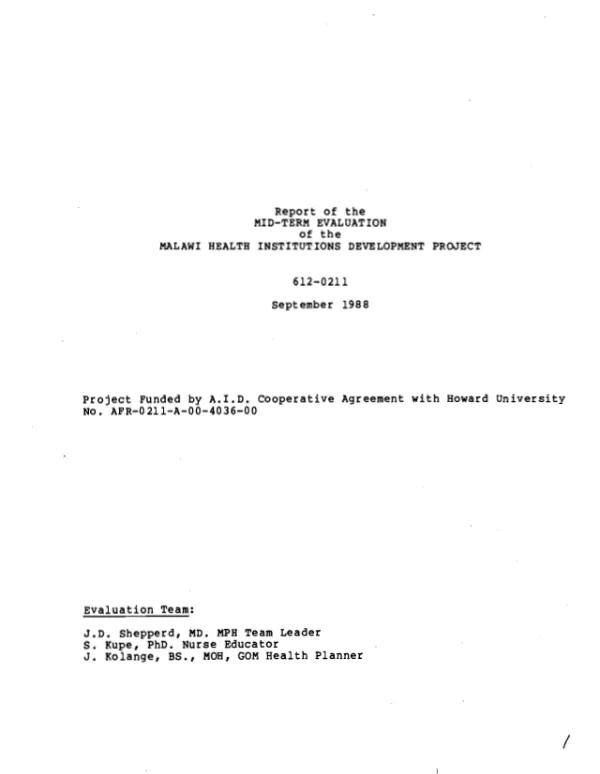Report of the mid-term evaluation of the Malawi health institutions development project