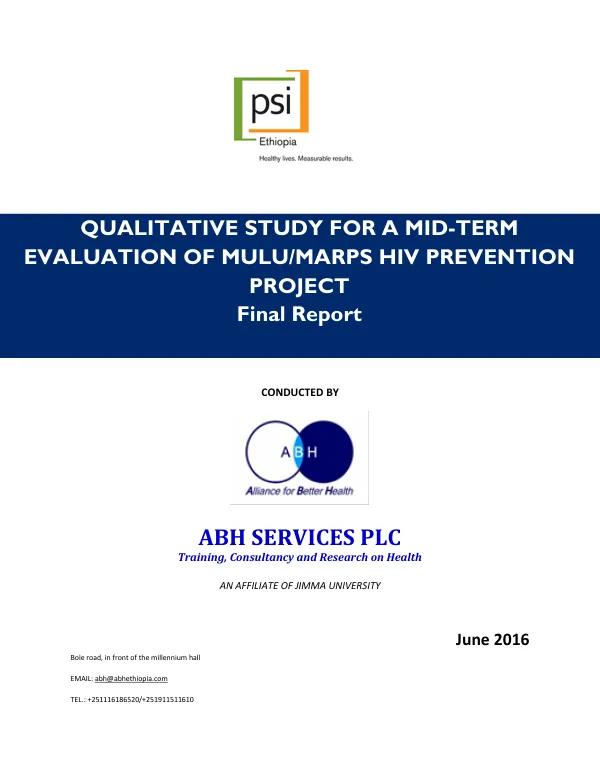 Qualitative study for a mid-term evaluation of MULU MARPS HIV prevention project : final report
