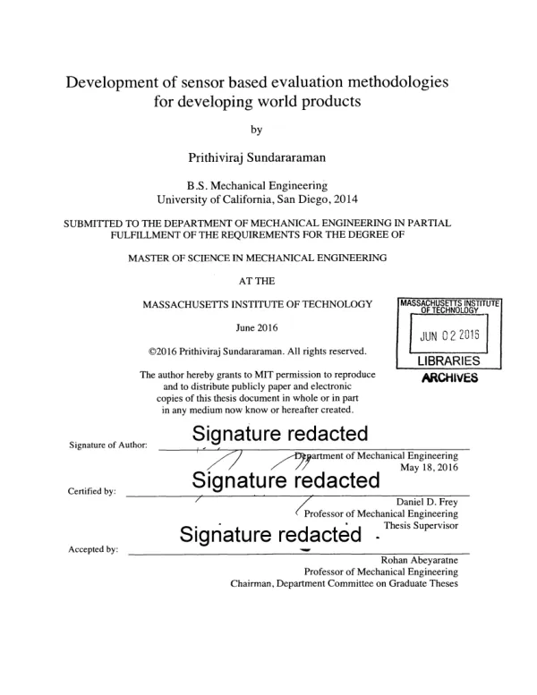 Development of sensor based evaluation methodologies for developing world products