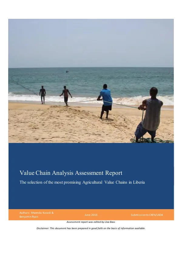 Value chain analysis assessment report : the selection of the most promising agricultural value chains in Liberia