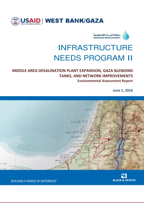 Infrastructure needs program II : middle area desalination plant expansion, Gaza blending tanks, and network improvements environmental assessment report