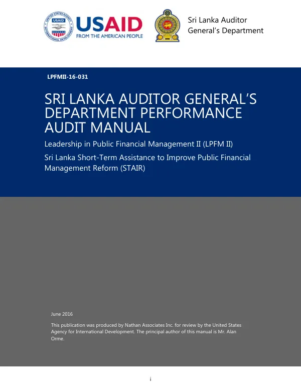 Sri Lanka Auditor General"s Department performance audit manual