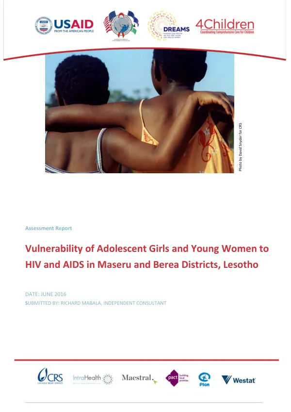 Vulnerability of adolescent girls and young women to HIV and AIDS in Maseru and Berea districts, Lesotho