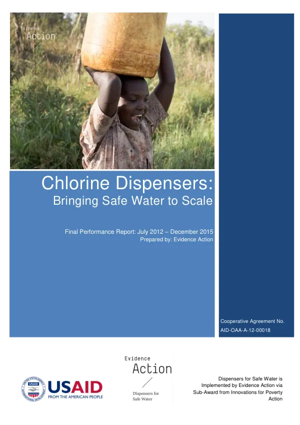 Chlorine dispensers : bringing safe water to scale : final performance report, July 2012 - December 2015
