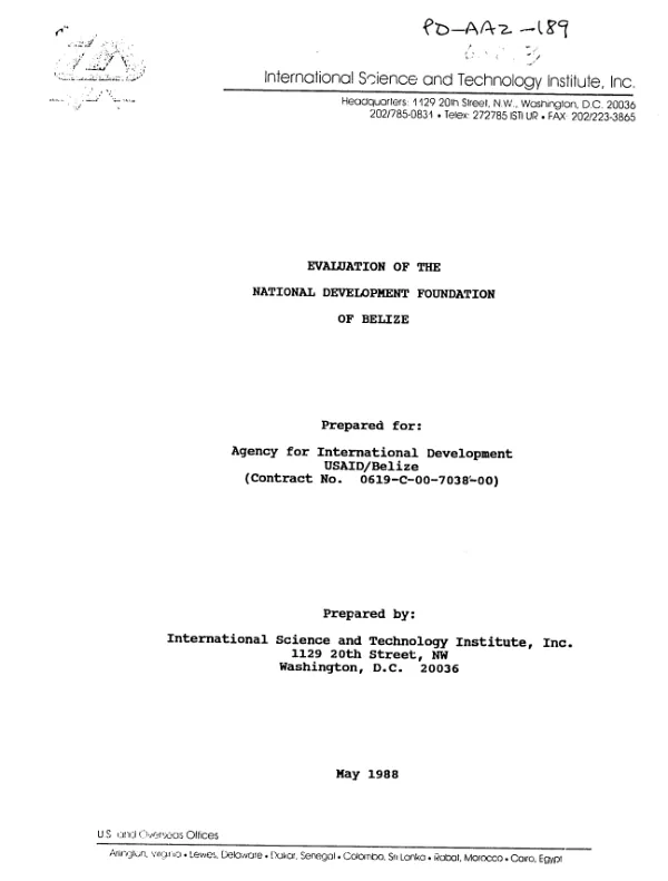 Evaluation of the National Development Foundation of Belize