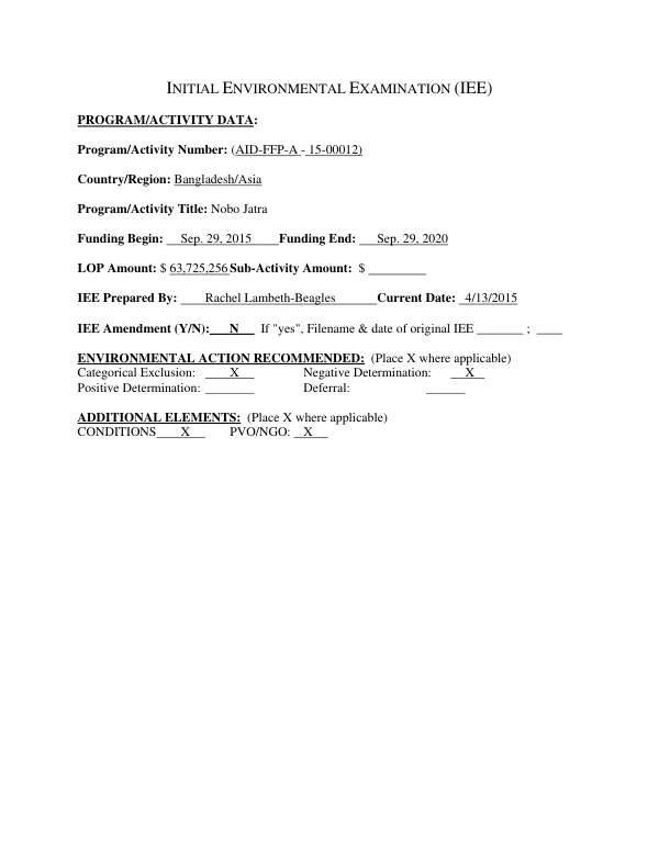 Initial environmental examination (IEE)