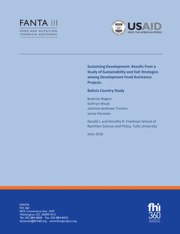 Sustaining development : results from a study of sustainability and exit strategies among development food assistance projects : Bolivia country study