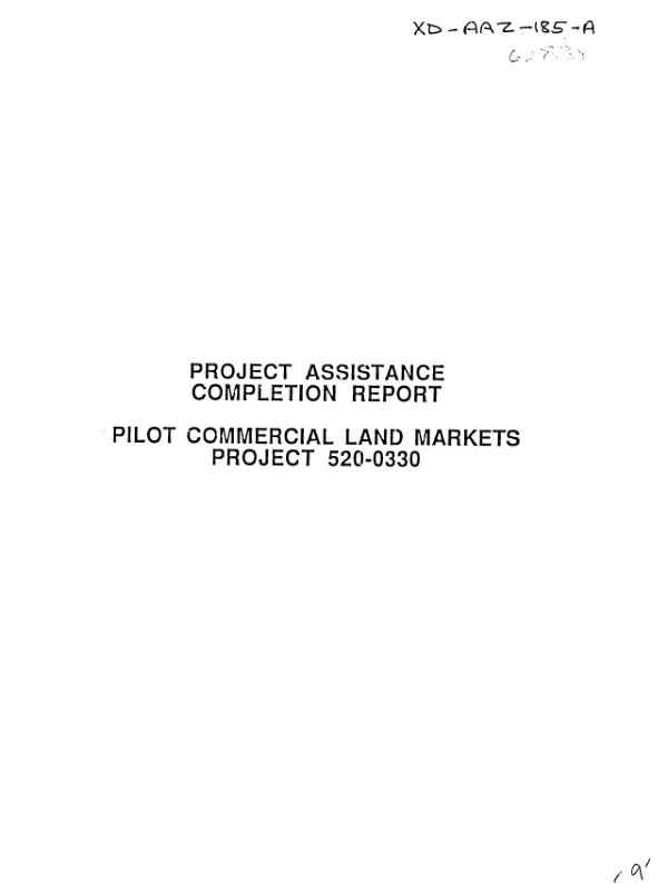Project assistance completion report : pilot commercial land markets, project 520-0330