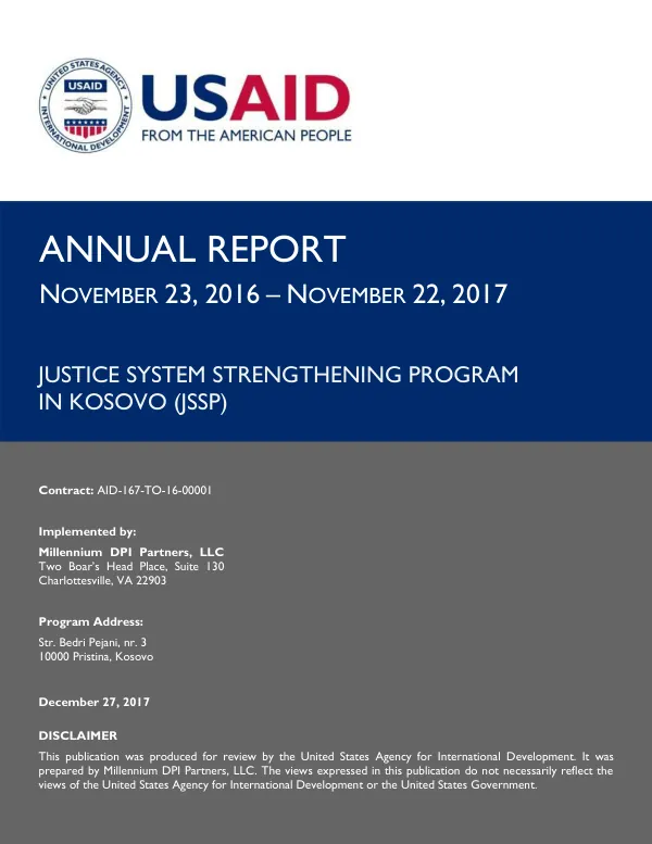 Annual Report: Justice System Strengthening Program in Kosovo