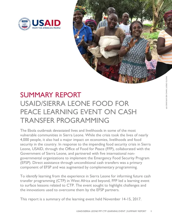 USAID/Sierra Leone Food for Peace Learning Event on Cash Transfer Programming: Summary Report