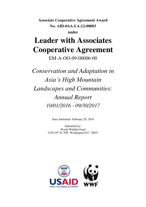 Conservation and Adaptation in Asia’s High Mountain Landscapes and Communities: Annual Report 10/01/2016 - 09/30/2017