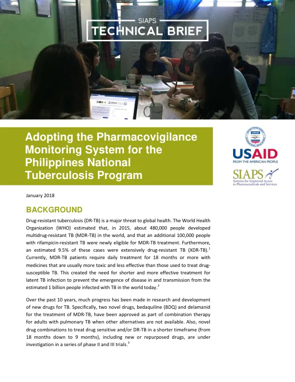 Adopting the Pharmacovigilance Monitoring System for the Philippines National Tuberculosis Program: Technical Brief