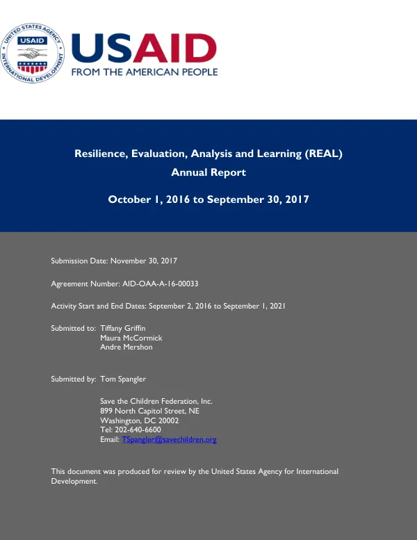 Resilience, evaluation, analysis and learning (REAL) annual report