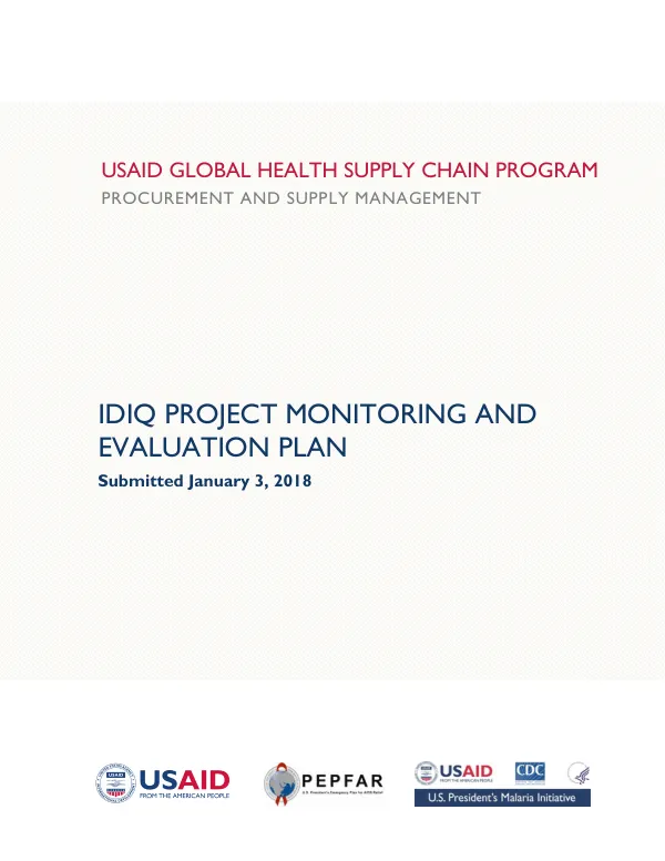 GHSC-PSM IDIQ PROJECT MONITORING AND EVALUATION PLAN