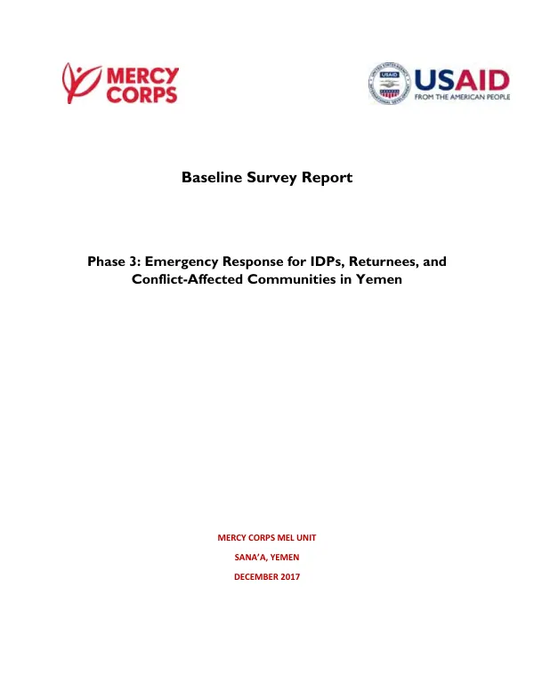 Baseline survey report : phase 3: emergency response for IDPS, returnees, and conflict-affected communities in Yemen