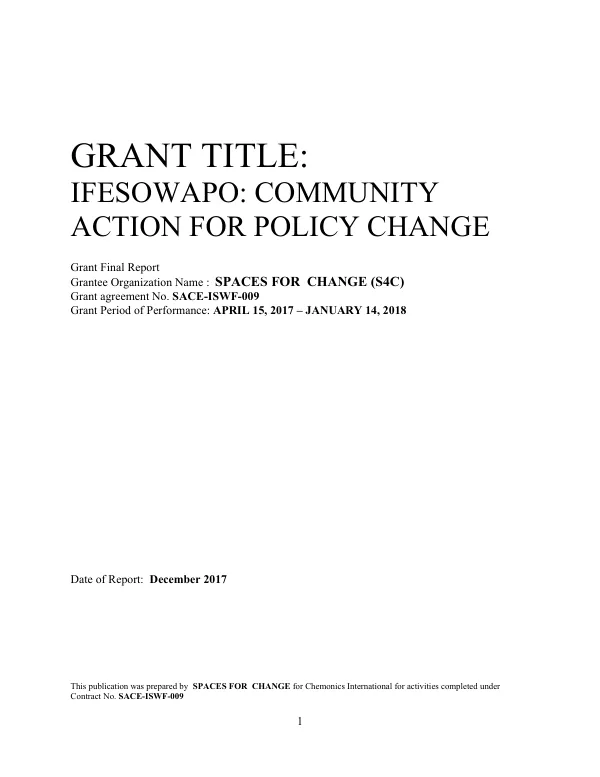 Grant title : IFESOWAPO : community action for policy change