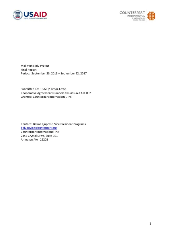 Mai munispiu project : final report, period: September 23, 2013 - September 22, 2017
