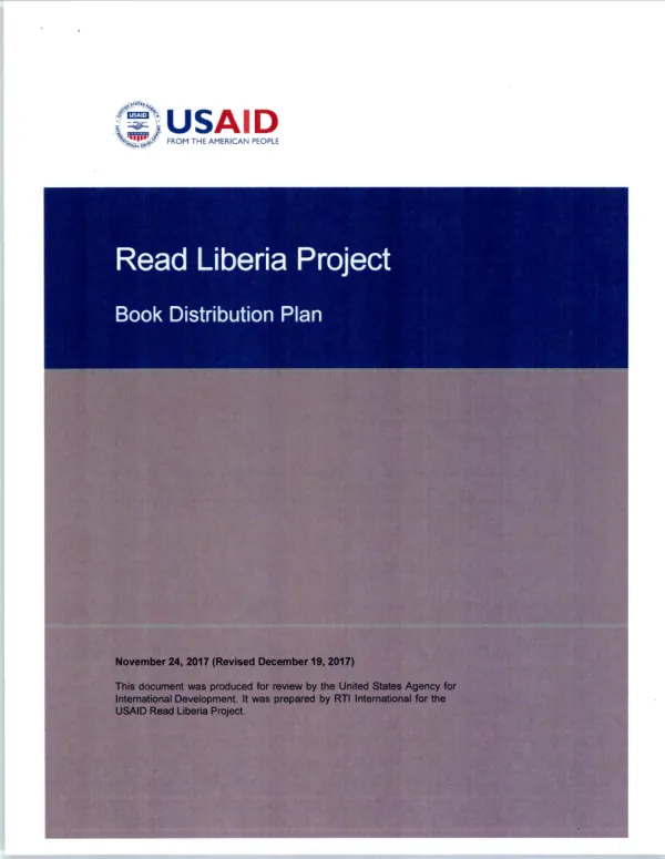 Read Liberia project : book distribution plan