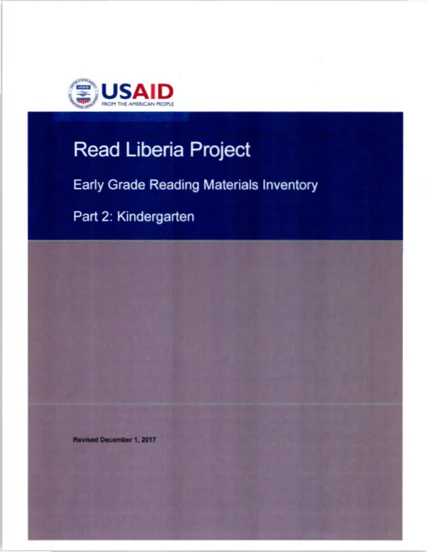 Read Liberia project : early grade reading materials inventory, part 2 : kindergarten