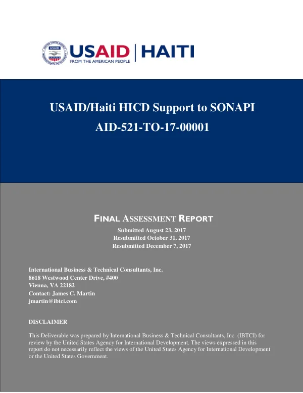 USAID/Haiti HICD support to SONAPI : final assessment report