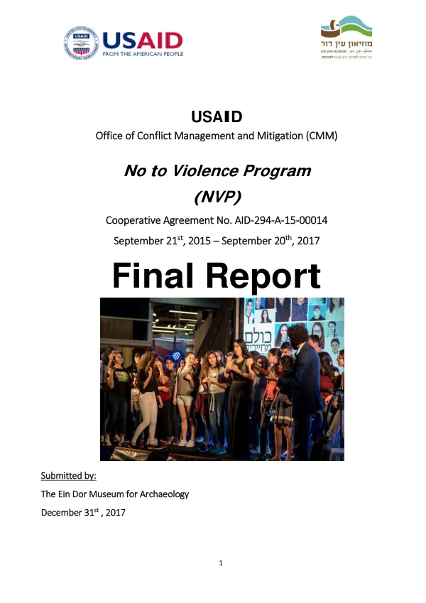 No to violence program (NVP) : final report : cooperative agreement no. AID-294-A-15-00014, September 21st, 2015 - September 20th, 2017