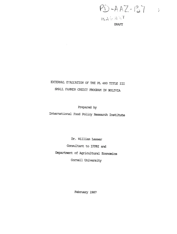 External evaluation of the PL-480 Title III small farmer credit program in Bolivia