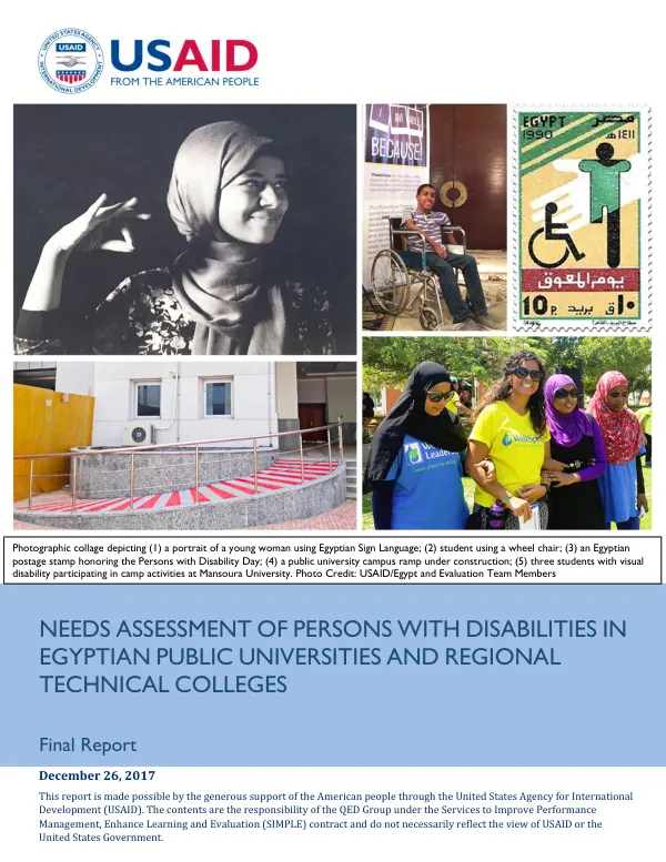 Needs assessment of persons with disabilities in Egyptian public universities and regional technical colleges : final report