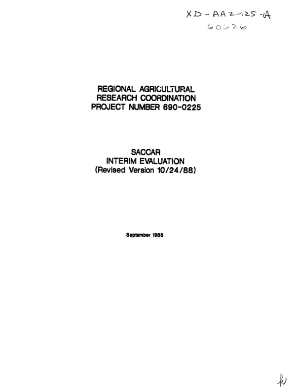 Regional agricultural research coordination, project number 690-0225 : SACCAR interim evaluation (revised version 10/24/88)