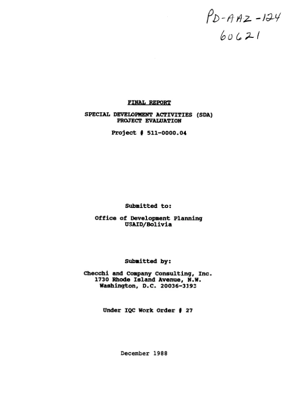 Final report : special development activities (SDA) project evaluation